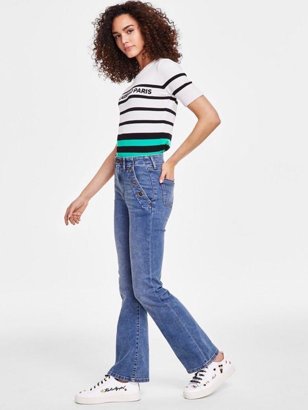 Karl Lagerfeld Paris Sailor Flared-Leg Jeans Button Pockets Size 12
